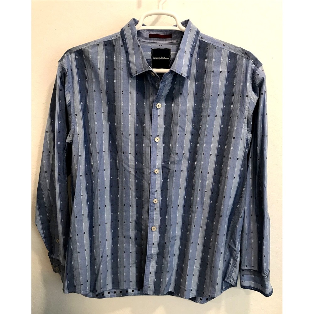 Tommy Bahama Mens Shirt Blue OMBRE Textured Diamonds 100% Cotton XL Long Sleeve